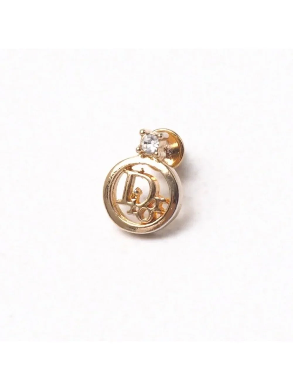 Dior Vintage Earrings Rhinestone Logo Gold